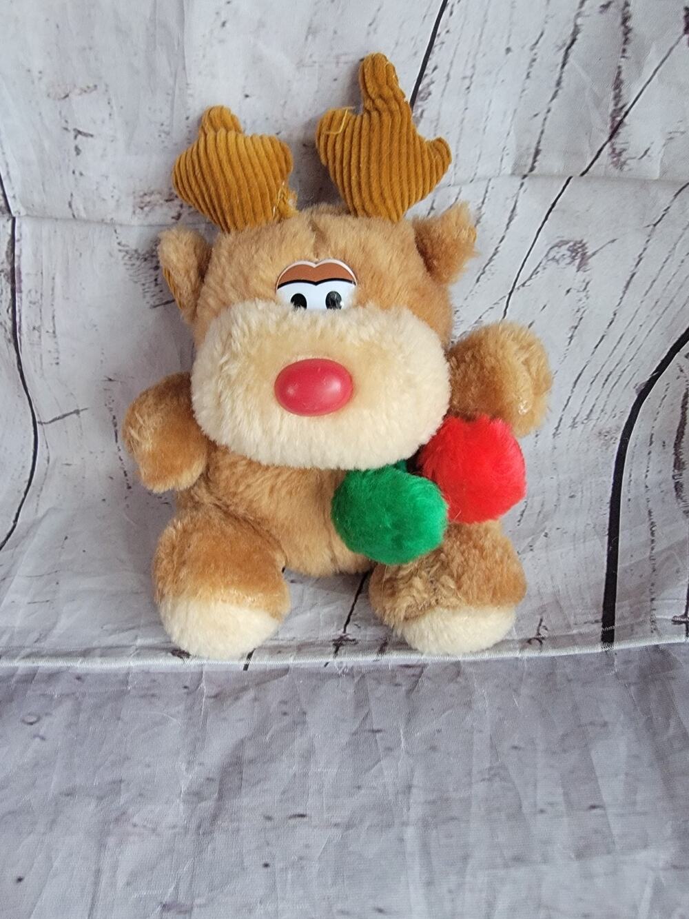 Vintage Fun World Moose Plush Stuffed Animal Christmas Holiday Red Green READ